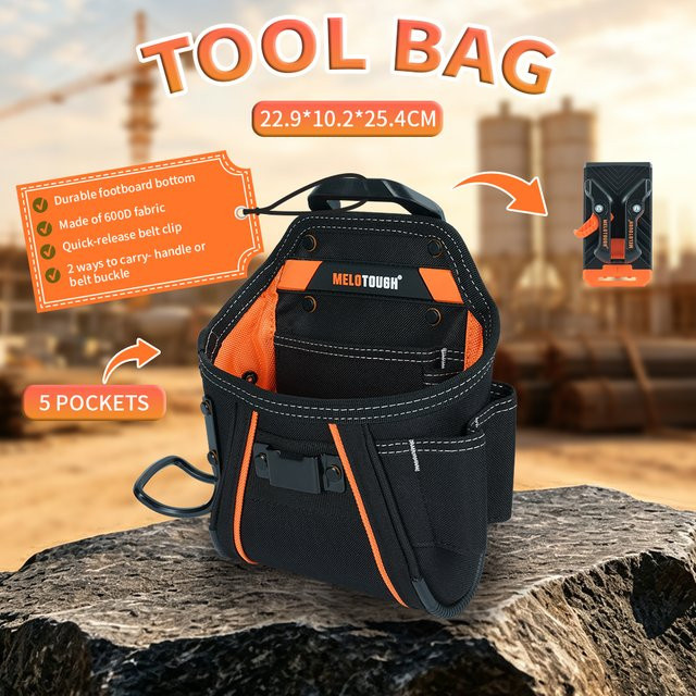 Meloworkgear Werkzeugtasche mit Gürtelclip und Hammerhalter in Rot-Schwarz, B/T/H: 25,4 x 22,9 x 12,0 cm - Bild 1