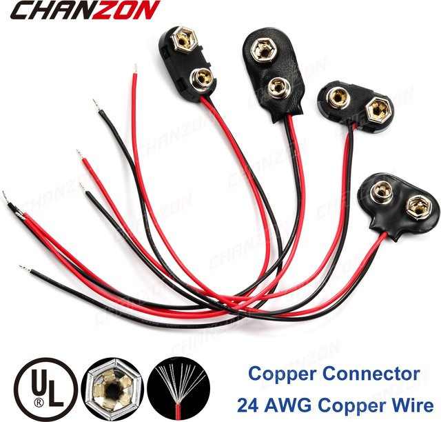 CHANZON 9V Batterie Stromanschluss Snap Clip Adapter mit 15cm Kabel in Schwarz - Bild 1