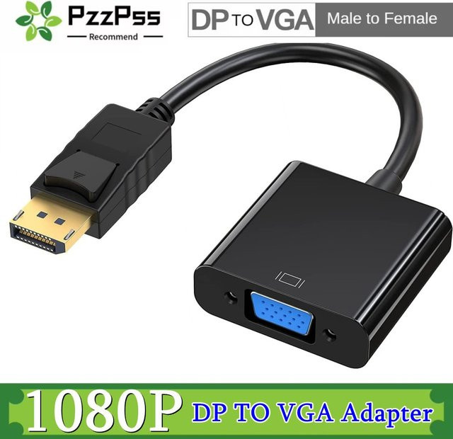 PzzPss DisplayPort auf VGA Adapter Konverter in Schwarz für Full HD 1080P zur Verbindung von Laptop oder Computer mit TV, Projektor oder Monitor - Bild 1