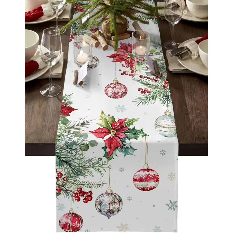 VIKAMA Weihnachts-Tischläufer aus Leinen in Rot mit Schneeflockenmuster für deine festliche Winter-Dekoration, B/H: 90 x 33 cm - Bild 2
