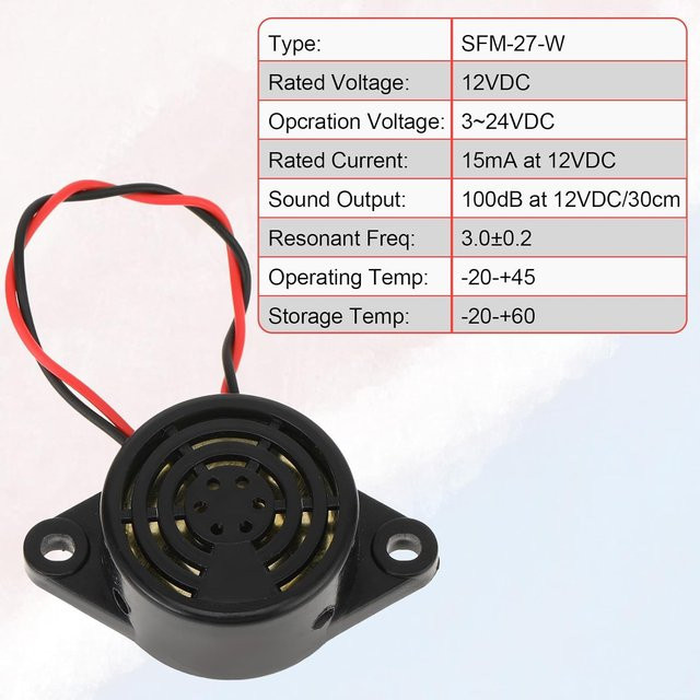 AOKIN Elektronischer Summer Alarm 100dB Beep Ton Ringer in Schwarz für Arduino und Auto - Bild 1