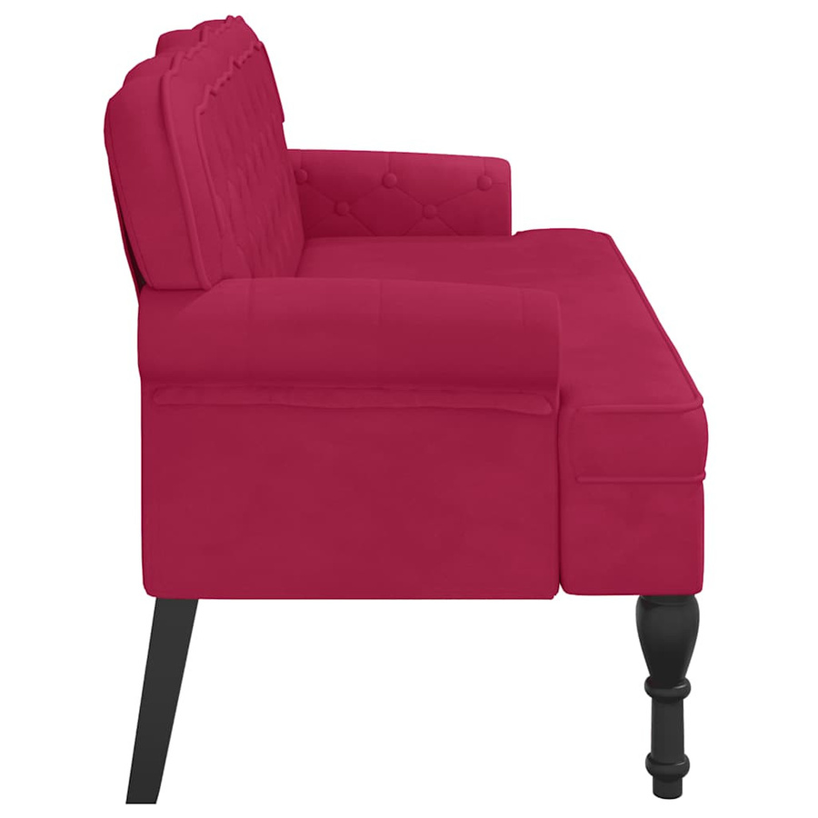 vidaXL Sitzbank mit Rückenlehne aus Samt in Weinrot, B/T/H: 119,5 x 64,5 x 75 cm - Bild 3