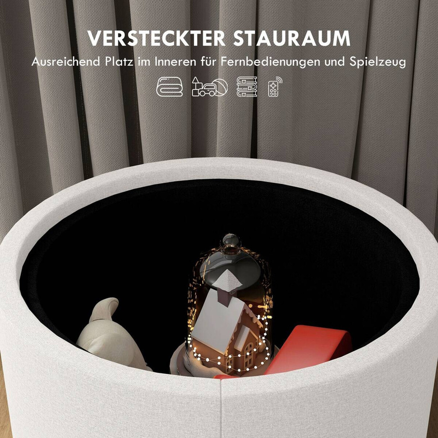 HOMCOM Ottomane mit Stauraum in Leinenoptik, Beige/Weiß, B/T/H: 56 x 56 x 42 cm - Bild 4