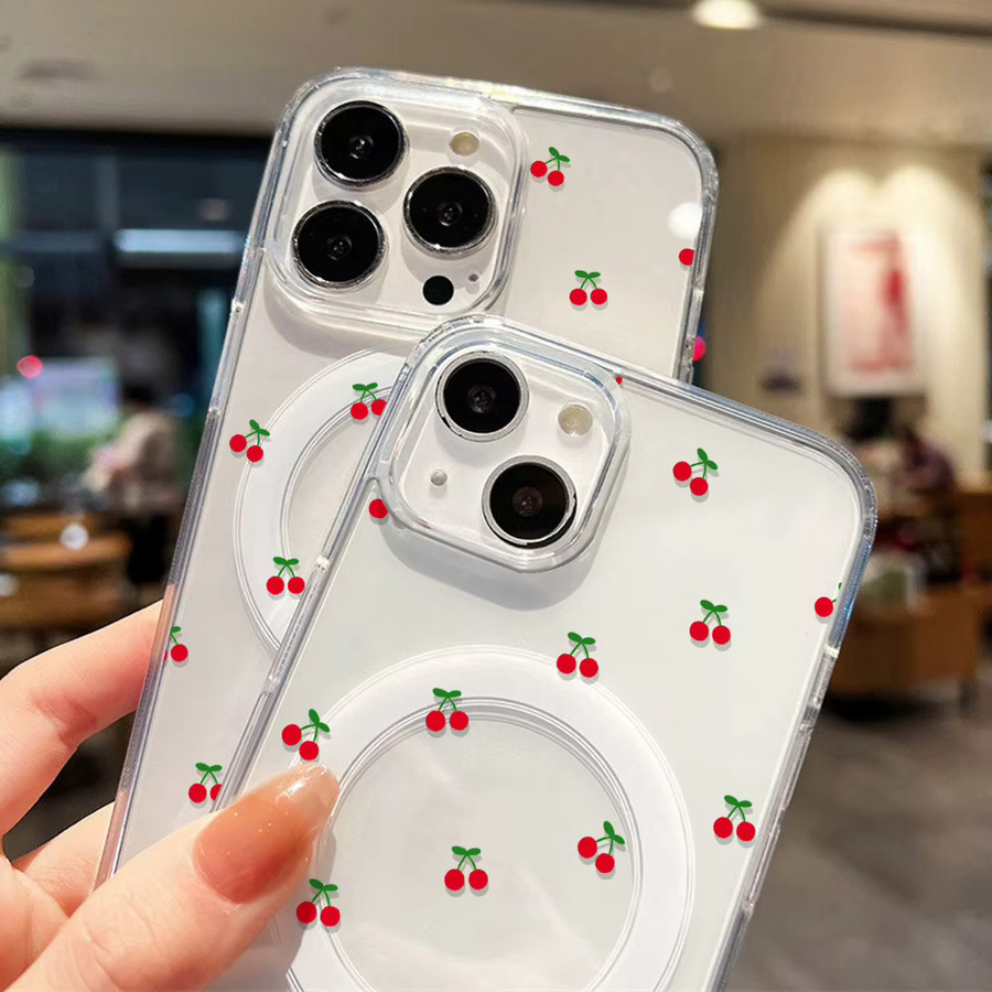 Magnetische Silikon Handyhülle mit Kirsch-Design für Apple iPhone Modelle, transparent, stoßfestes Cover - Bild 4