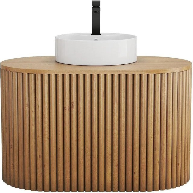 Vente-unique Einzelwaschtisch Towari aus Teakholz in Naturfarben Hell, Breite: 90 cm - Bild 1