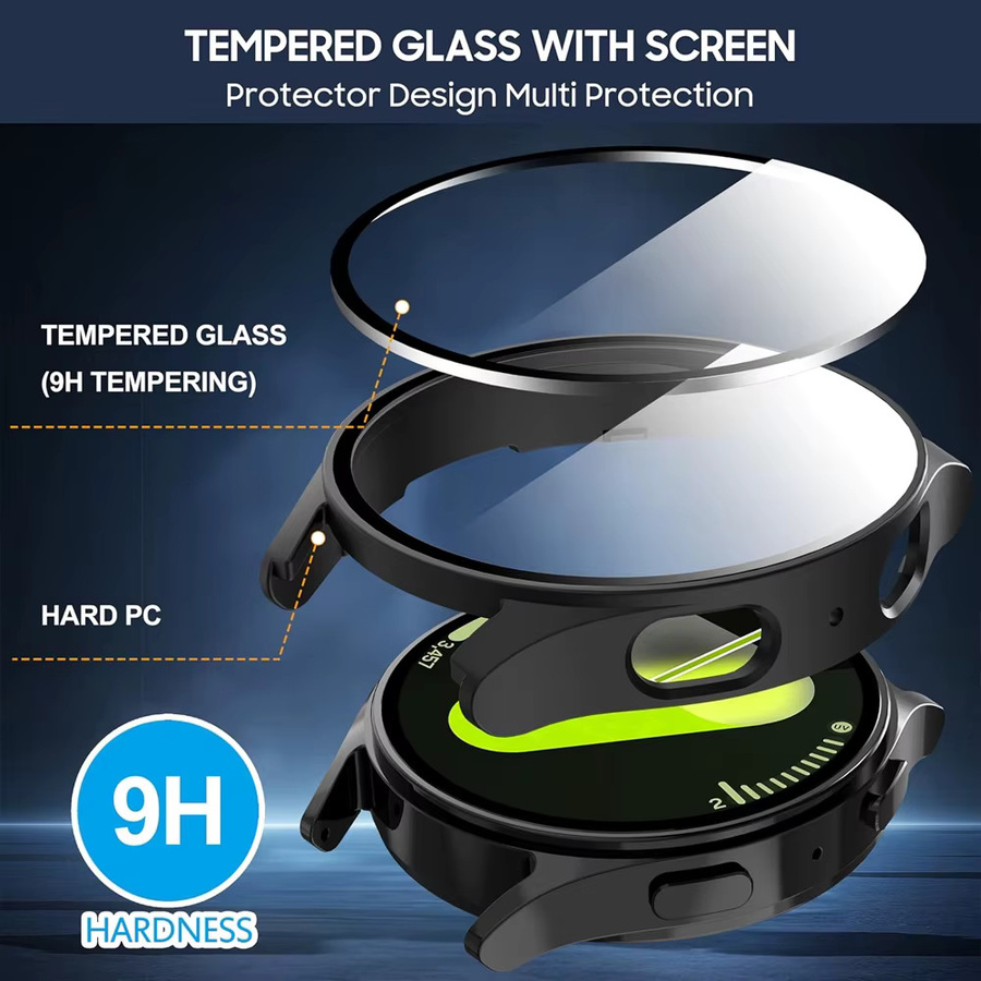 LCAPLE Displayschutzfolie für Samsung Galaxy Watch 7/6/5/4, PC-Stoßstange, gehärtetes Glas, Schwarz, Unisex - Bild 3