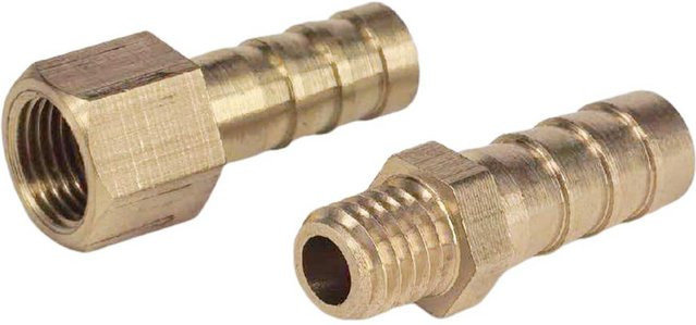 2er Set Schlauchverschraubungen aus Messing mit Widerhaken für 3–25 mm Schlauch, 1/8 Zoll bis 3/4 Zoll BSP und M6-M16 metrisches Gewinde, männlich/weiblich, Sechskant-Design, Farbe Gold - Bild 1