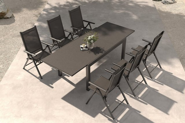 Kettler BasicPlus Pro Garten-Essgruppe für 6 Personen in Anthracite, ausziehbarer rechteckiger Tisch aus Aluminium und Textilene - Bild 1
