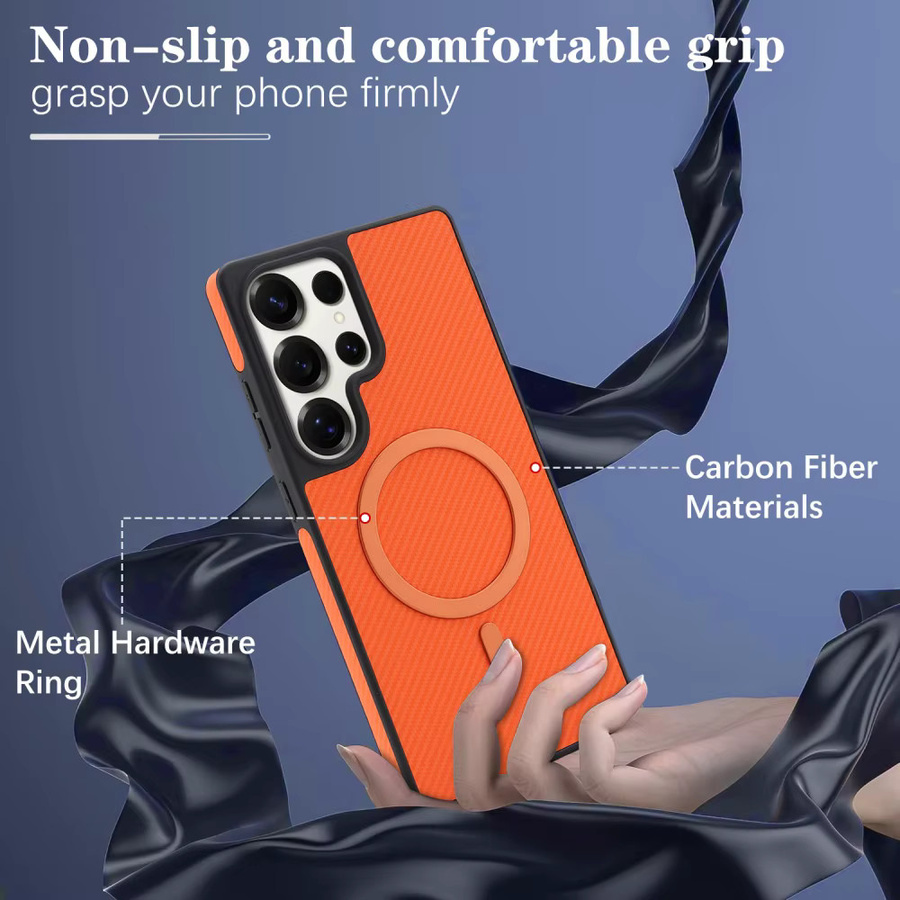 Ultradünne Carbonfaser-Business-Schutzhülle mit Magnetgehäuse für MagSafe kompatibel mit Samsung Galaxy S26 S25 S24 Ultra und Plus in Braun und Orange - Bild 4