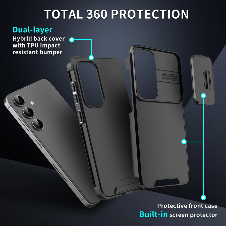 Stoßfeste Panzer-Handyhülle mit Schiebe-Kameraschutz für Samsung Galaxy S26 S25 S24 S23 S22 Ultra FE Plus in Schwarz und Lila - Bild 2