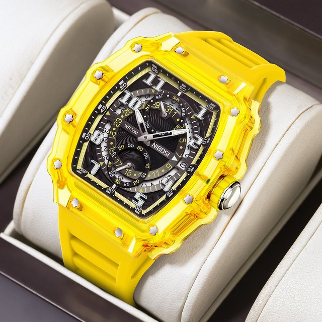 NIBOSI Armbanduhr Skeleton, Automatik, Quarz, Silikon, Schwarz, Herren - Bild 1