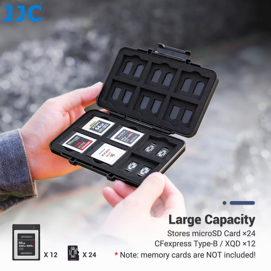JJC Kartenhalter Schwarz mit 12 Slots für XQD und CFexpress Typ B sowie 24 Slots für MicroSD Karten - Bild 2