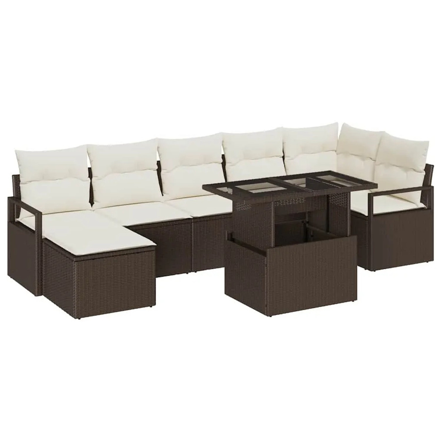 vidaXL Garten-Sofa-Set 8-teilig aus Poly-Rattan in Braun mit L-Form, Polsterkissen und integriertem Stauraum - Bild 2