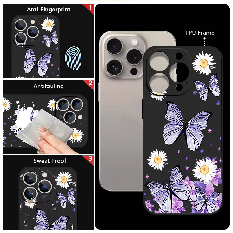 Stoßfeste Silikon Handyhülle mit Schmetterlingsmuster für Apple iPhone 16 15 14 13 12 Pro Max in Lila und Multicolour - Bild 4