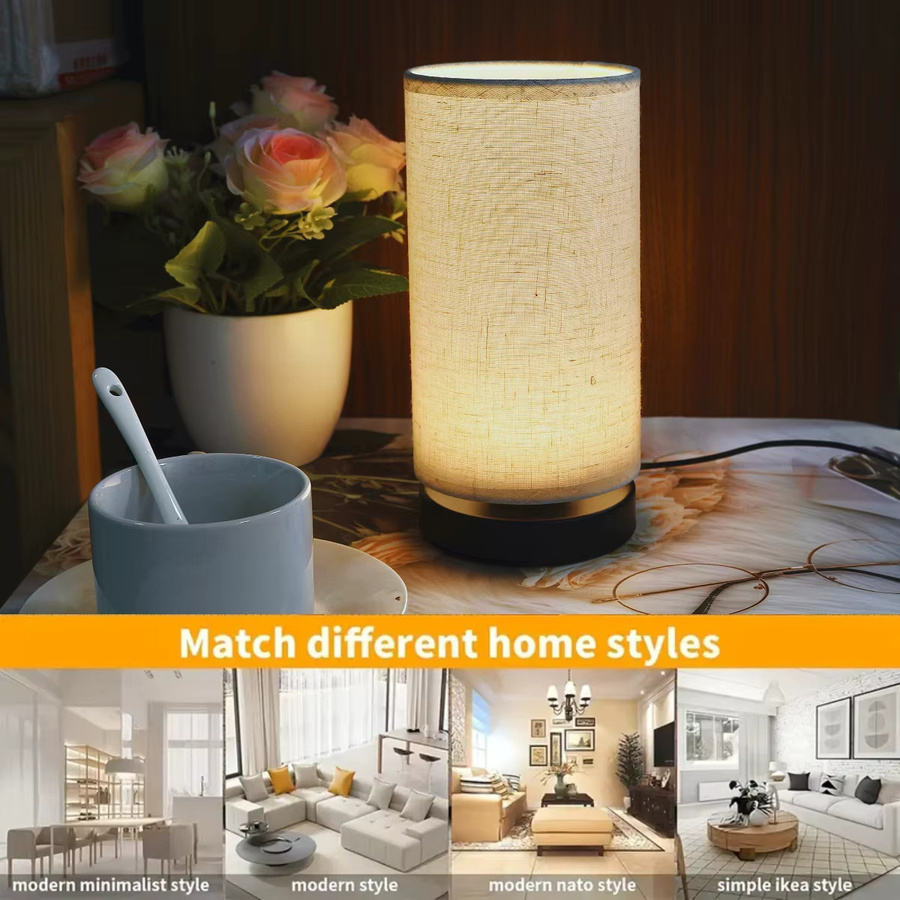 Nordische Stofftischlampe in Beige und Schwarz mit USB-Anschluss für Wohnzimmer, Schlafzimmer und Home Office - Bild 5