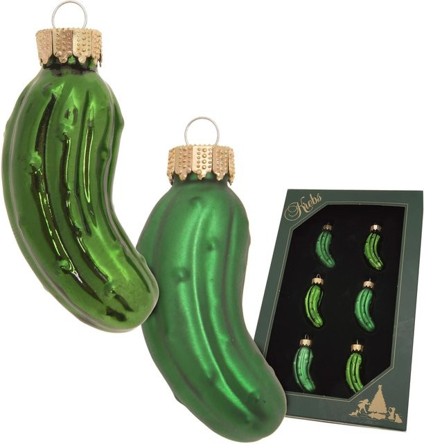 Krebs Glas Lauscha Weihnachtsornamente Miniaturen Gurken 6-teilig in Grün und Transparent, Höhe: 3 cm - Bild 1