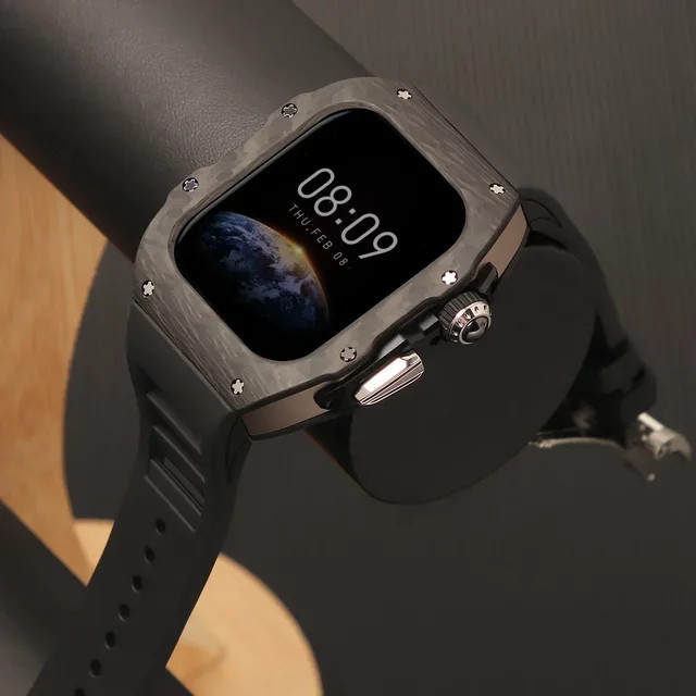 OAKCHARM Uhrenarmband Kautschuk, Kohlefasergehäuse, Apple Watch S10, Unisex - Bild 1