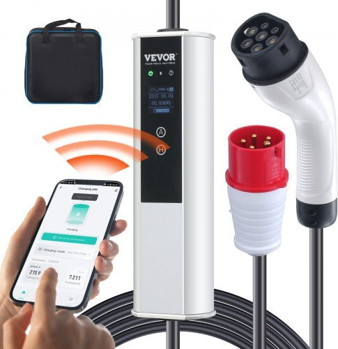 VEVOR Typ2 EV Ladekabel Tragbares Elektroauto Ladegerät mit 7,5m Kabel und CEE 16 Stecker, 16A (3,68kW/11kW), IP66, Weiß - Bild 1