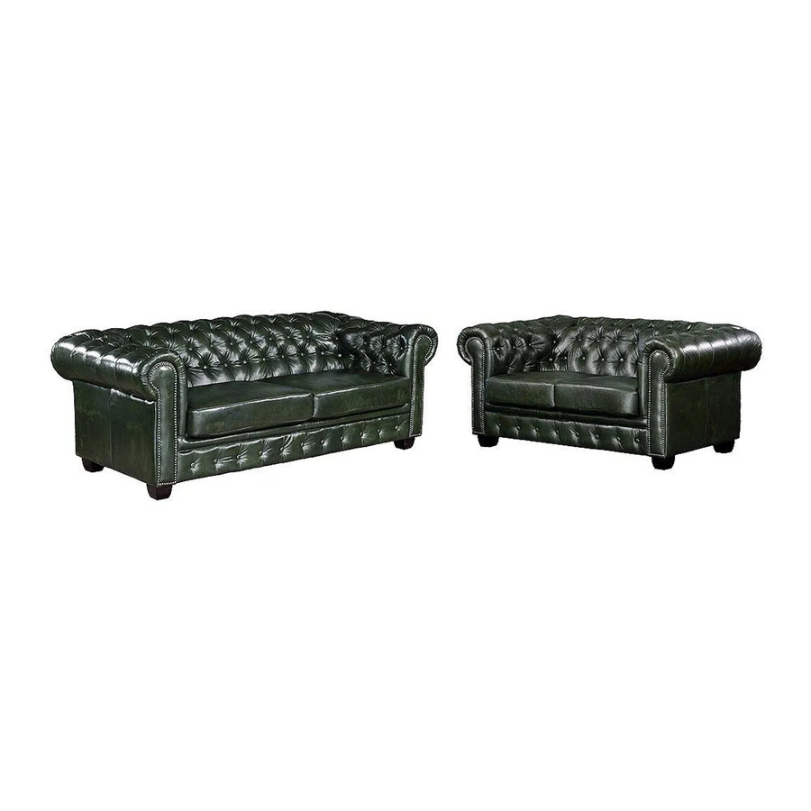 Vente-unique Couchgarnitur Brenton Chesterfield in Piniengrün mit Lederbezug und Punksteppung, Breite: 201 cm, Tiefe: 160 cm - Bild 2