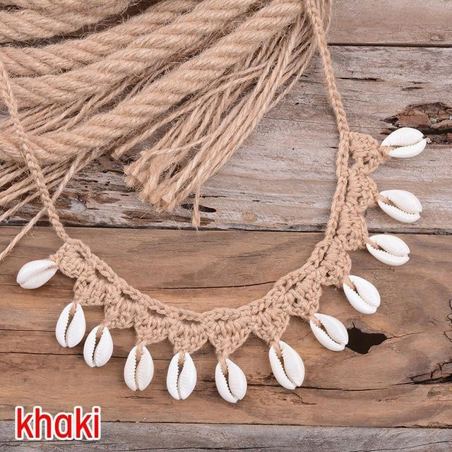 Choker-Halskette Muschel, gewebte Seilkette, Perlenhalskette, Damen - Bild 1