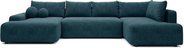 Vente-unique Schlafsofa Daviso in Blau mit L-Form und Stoffbezug, Breite: 360 cm - Bild 1