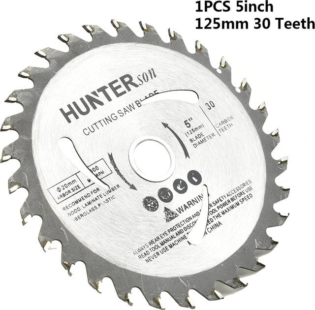 DAZZLEEX Kreissäge Klinge für Holzbearbeitung mit 30 Zähnen, Durchmesser: 125 mm, Bohrung: 20 mm, Farbe: Silber - Bild 1