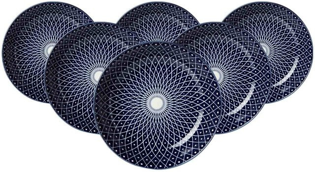 Ritzenhoff & Breker Suppenteller Royal Reiko Blue mit geometrischem Design, 6er Set, Durchmesser: 20,5 cm - Bild 1