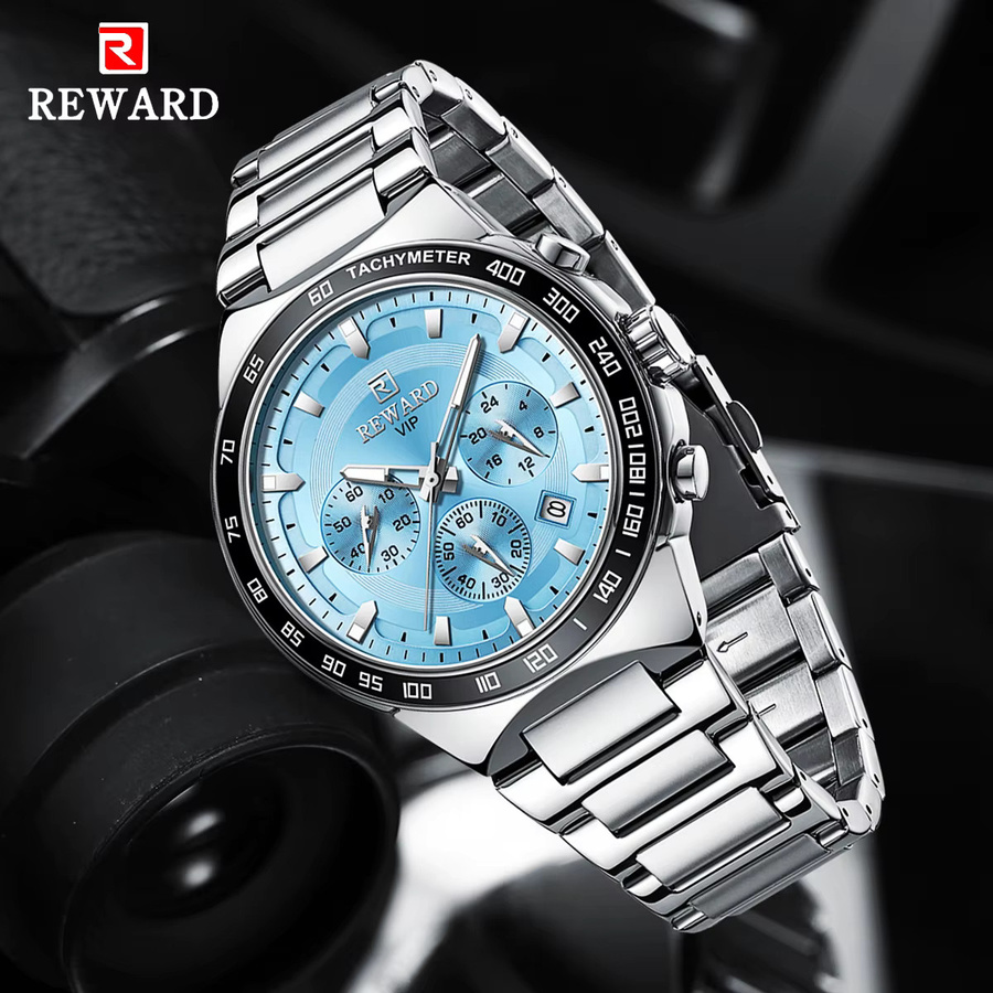 BELOHNUNG Armbanduhr Chronograph, Quarz, Edelstahl, Blau, Silber, Herren - Bild 4