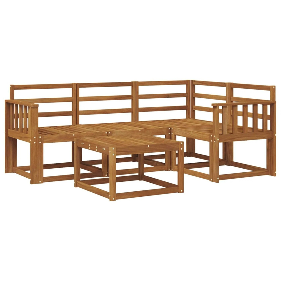vidaXL Outdoor-Sofagarnitur 5-teilig aus Akazie Massivholz in Braun und Beige mit Polstern und Couchtisch im L-Shape Design - Bild 2