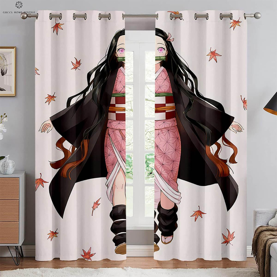 Yiran Furniture Japanische Anime-Druckvorhänge für Kinderzimmer und Wohnzimmer, 2er-Set, Mehrfarbig, B: 50 cm, H: 130 cm - Bild 1
