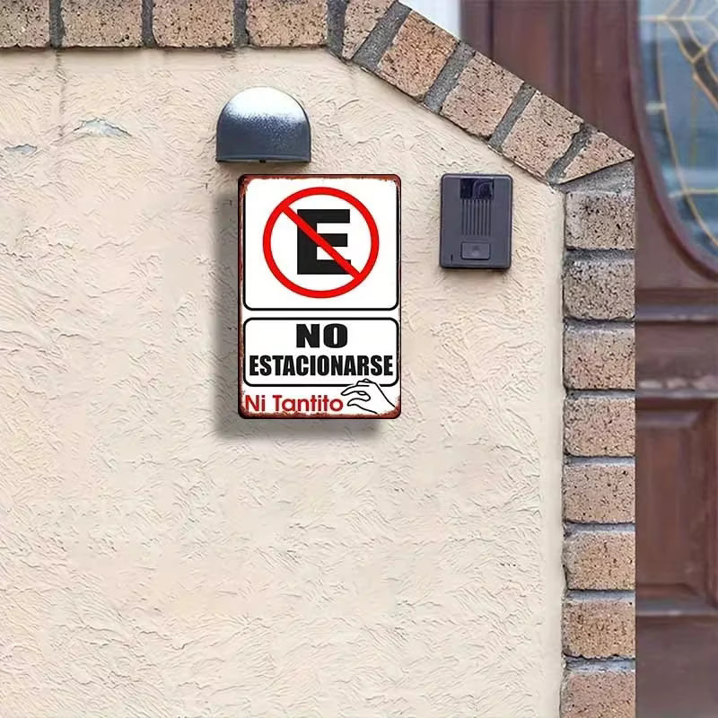 CIFBUY Spanisches Verbotsschild Kein Parken aus Metall in Weiß als dekoratives Wandschild für Garage, Bar und Wohnbereich - Bild 3