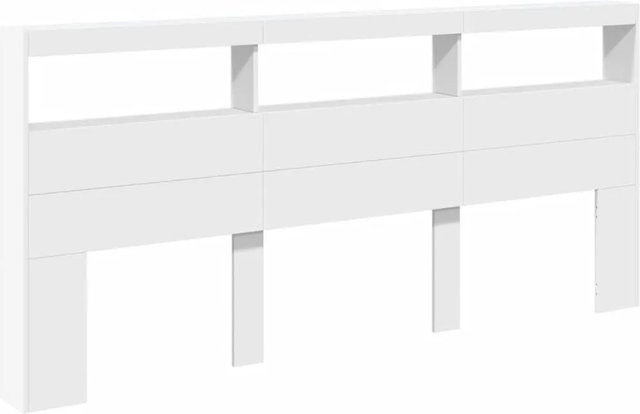 vidaXL LED-Bettkopfteil mit Regalen und USB-Anschluss, Weiß, B: 220 cm, T: 17 cm, H: 102 cm - Bild 1