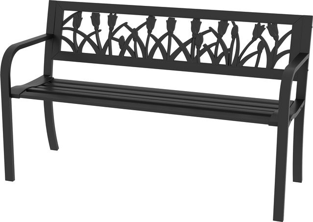 Outsunny Gartenbank aus Stahl für 2 Personen mit verzierten Armlehnen, Schwarz, B/T/H: 125 x 50 x 75 cm - Bild 1