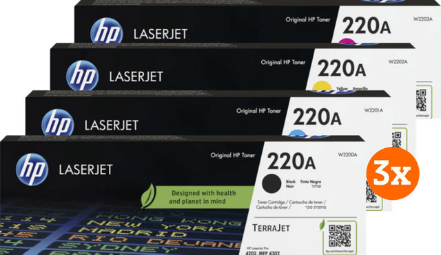 HP 220A LaserJet Toner Multipack für HP Color LaserJet Pro 4302, Multicolor, 3 Stück - Bild 1