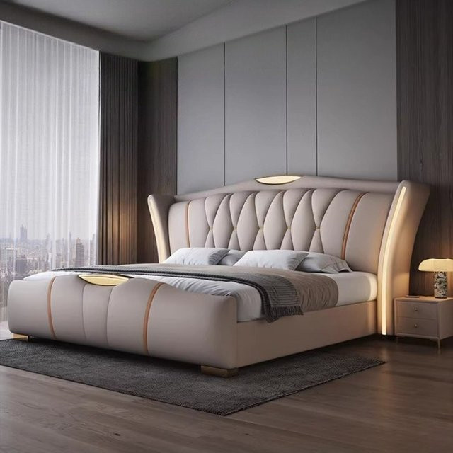 OMGD Polsterbett aus Kunstleder in Beige mit minimalistischem Design, B/T: 150 x 200 cm - Bild 1