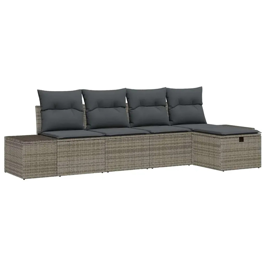 vidaXL Garten-Sofa-Set in L-Form mit 5-teiliger Polyrattan-Garnitur, 2-Sitzer-Sofa und Ottoman in Grau - Bild 2