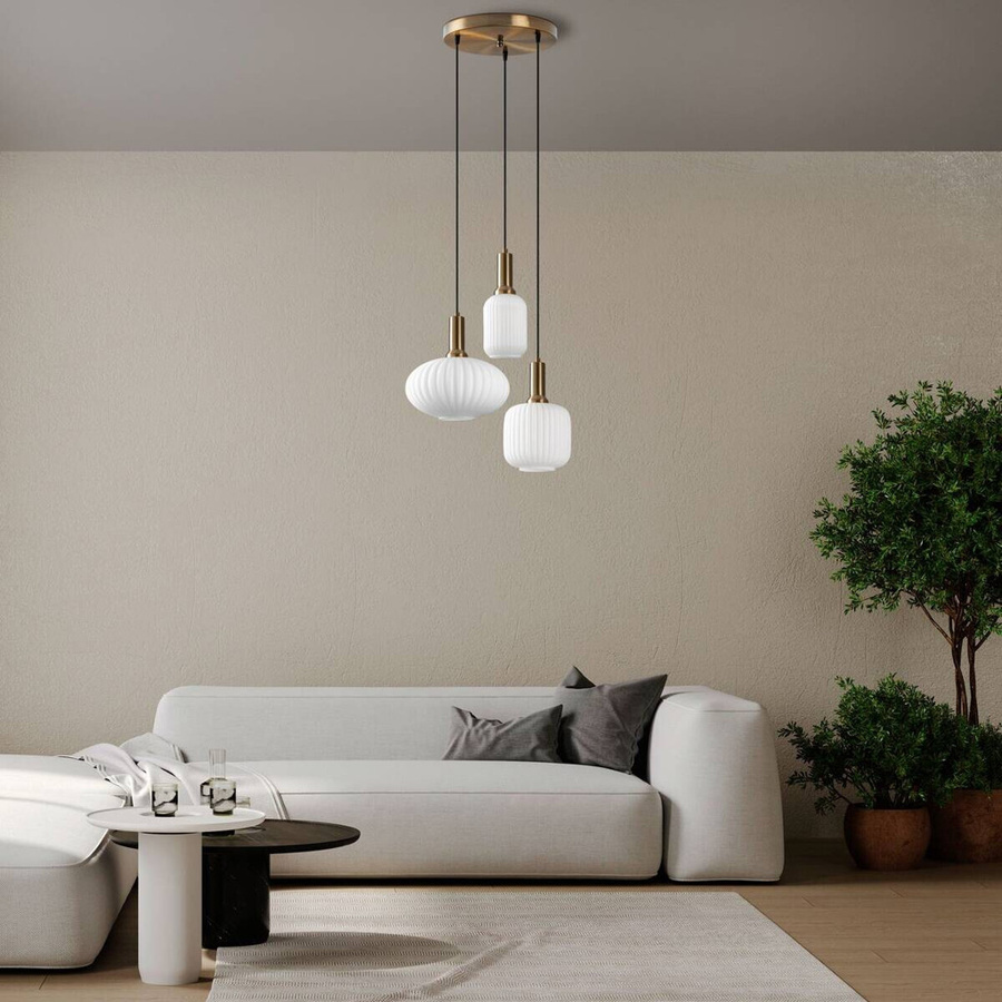 Opviq Pendelleuchte Asker in Gold aus Glas und Metall mit 3 E27 Fassungen, Breite: 55 cm, Tiefe: 55 cm, Höhe: 130 cm - Bild 4