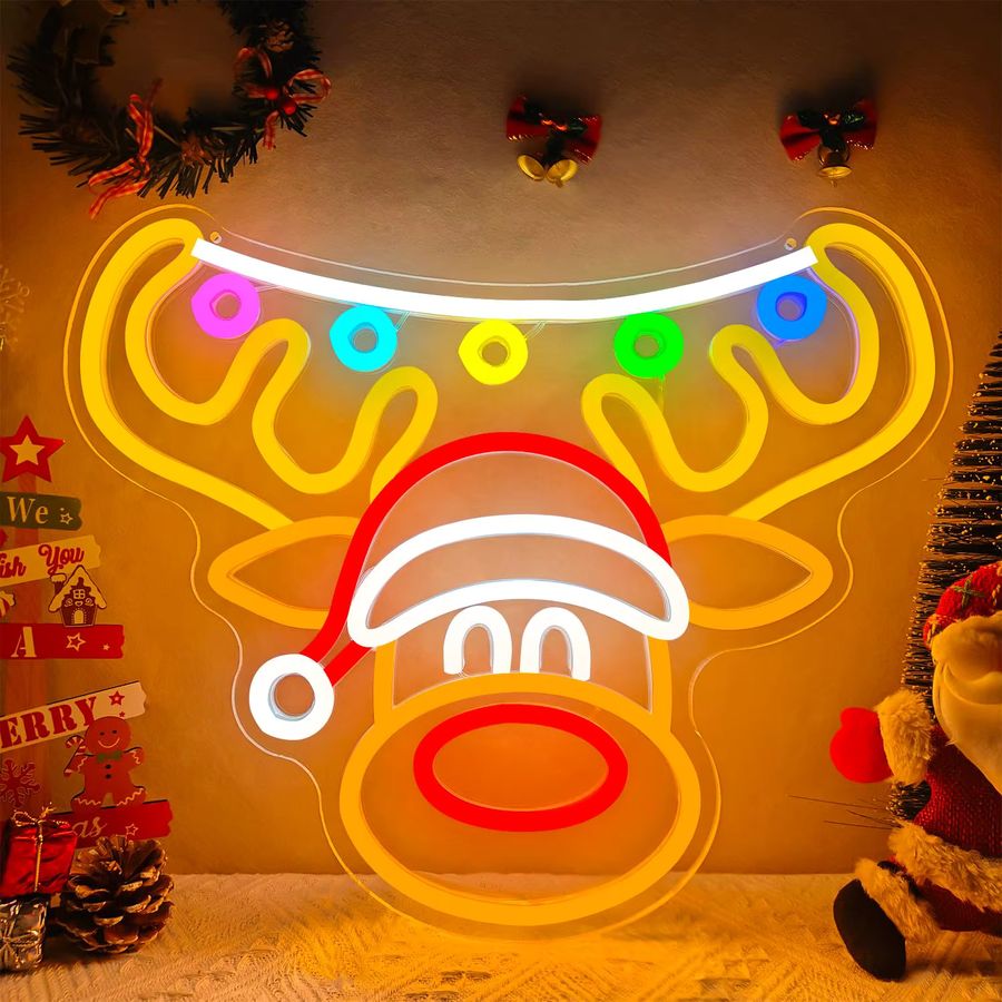 Wanxing Weihnachts-Rentier Neonschild bunte dimmbare Wanddekoration für Fenster und Zuhause - Bild 3