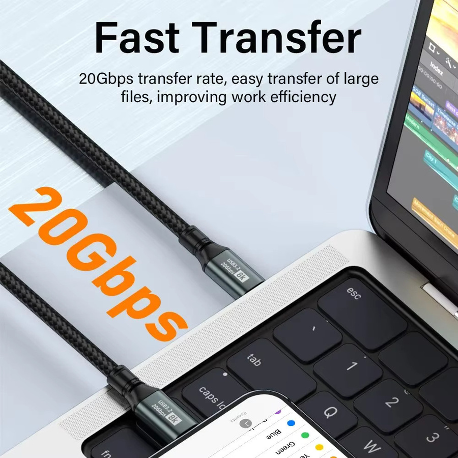 PD100W USB 3.2 Typ C auf Typ C Kabel mit 20 Gbit/s und Thunderbolt 3 Kompatibilität, 8K 60 Hz Datenkabel in Schwarz - Bild 6
