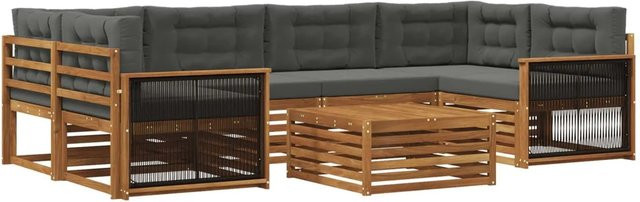 vidaXL Outdoor-Sofagarnitur L-Form aus Akazienholz mit 7 Kissen in Anthrazit und Natur - Bild 1