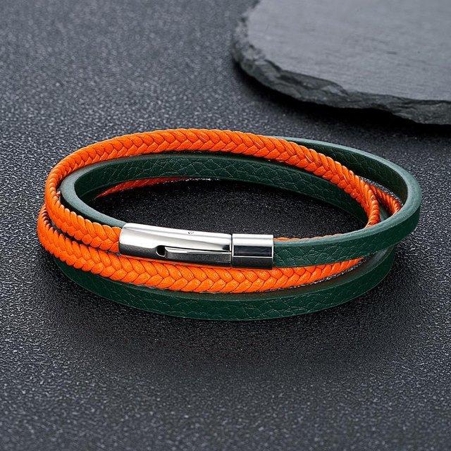 YULIN Herren-Armband, Leder, Edelstahl, 21 cm - Bild 1