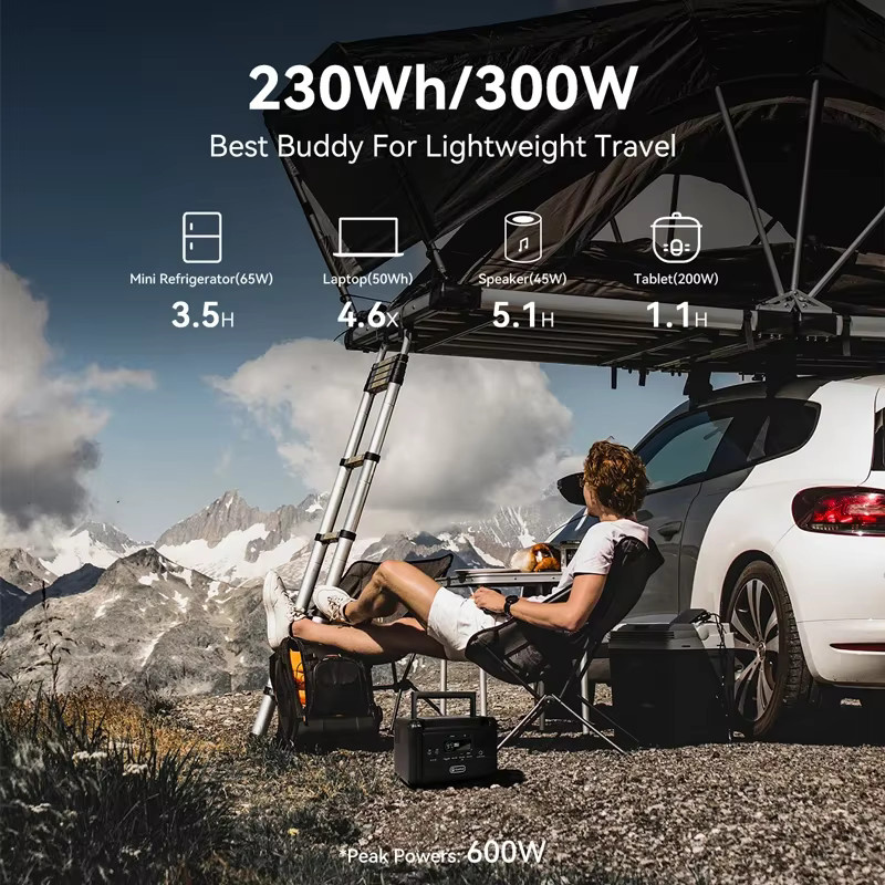 FlashFish T300PRO Tragbare Powerstation 300W mit 230Wh LiFePO4-Batterie in Schwarz - Bild 3