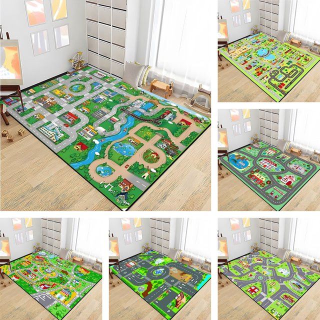 Potdemiel Kinder-Straßenverkehrsteppich mit Cartoon-Autos und Stadtmotiv in Multicolor als Spielmatte für das Kinderzimmer - Bild 1