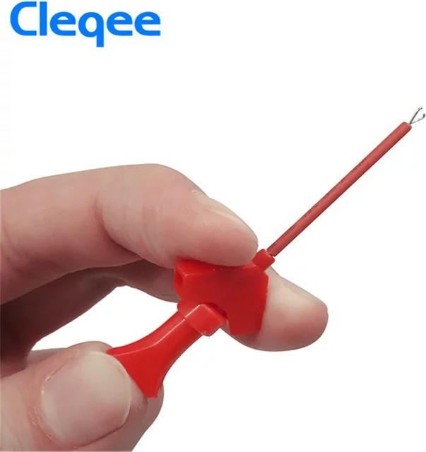 Cleqee P1511B SMD IC Testclip Prüfspitze mit interner Feder und Silikonkabel 26AWG, 2mm Buchse, Rot, 2 Stück - Bild 1