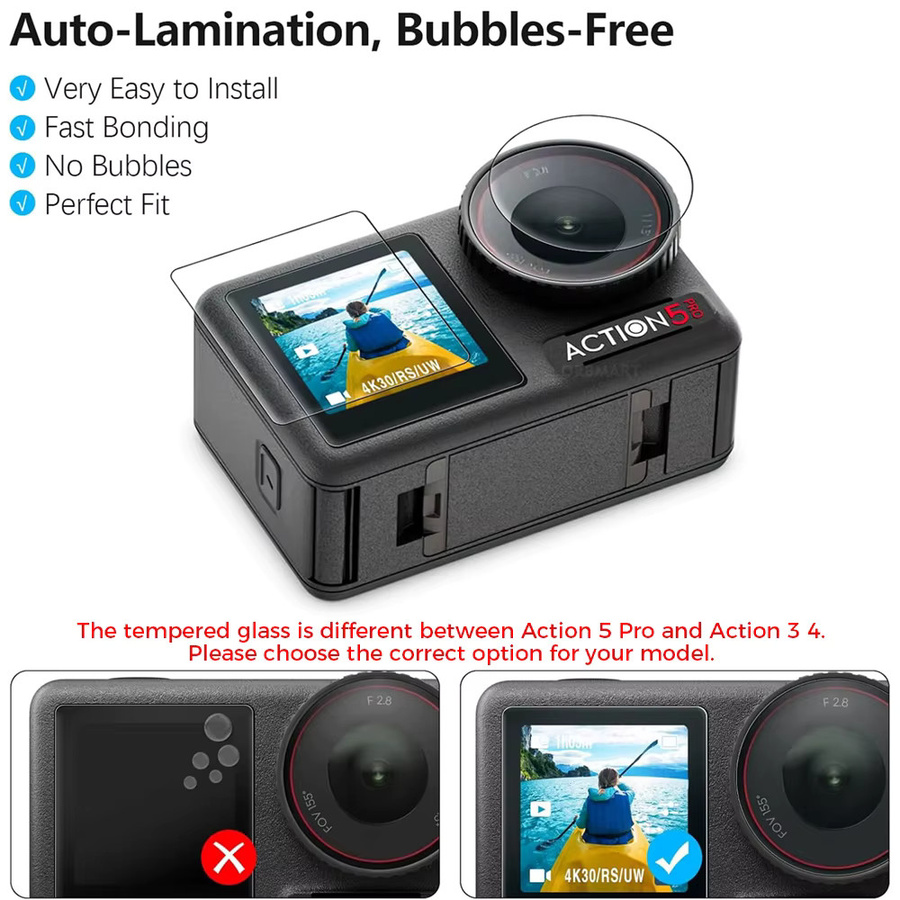 DJI Osmo Action 5 Pro 4 3 Zubehör Set mit gehärtetem Glas Screen Protector, Objektiv Abdeckung und Schutzhülle in Transparent - Bild 2