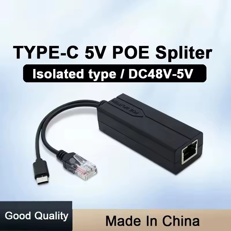 SHOYEE PoE-Splitter 48 V auf 5 V mit Micro-USB und USB-C, Gigabit 1000 Mbit/s PoE-Kamera-Injektor-Netzteil in Schwarz - Bild 3
