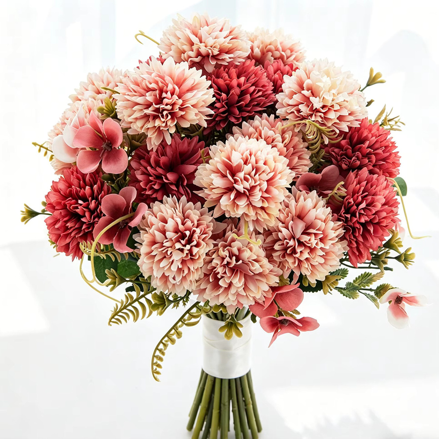 HUAFENFEN Künstliche Chrysanthemen Seidenkugel in Blau und Pink für Garten, Hochzeit und Tischdekoration - Bild 2