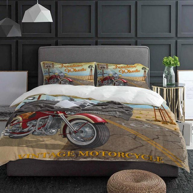 JMG Household Supplies Bettwäsche Set Motorrad Highway Retro Stil, 3-teilig, Weiß, B/H: 135 x 200 cm - Bild 1