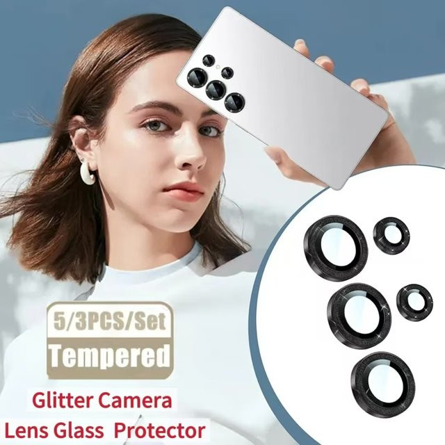 Glitzer Kameraobjektivschutz aus Glas für Samsung Galaxy S26 S25 S24 S23 Ultra FE Plus A55 A35 A54 A16 A15 in Silber, 5 oder 3 Stück pro Packung - Bild 1