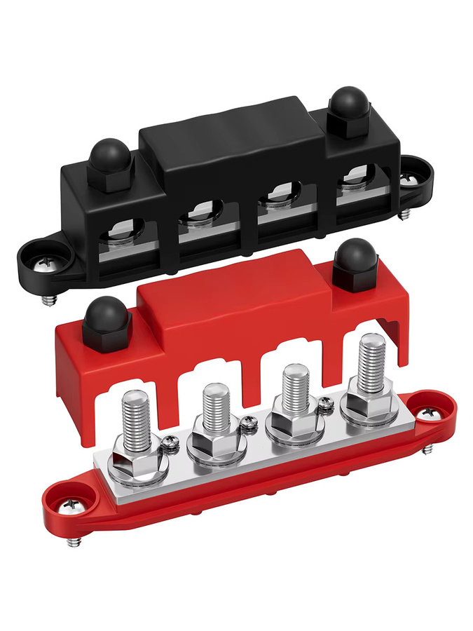 Stromverteilerblock 12V Sammelschiene für Auto und Solarverkabelung mit 5 x 1/4 Zoll M6 Bolzen, DC 250 A, Schwarz und Rot - Bild 6